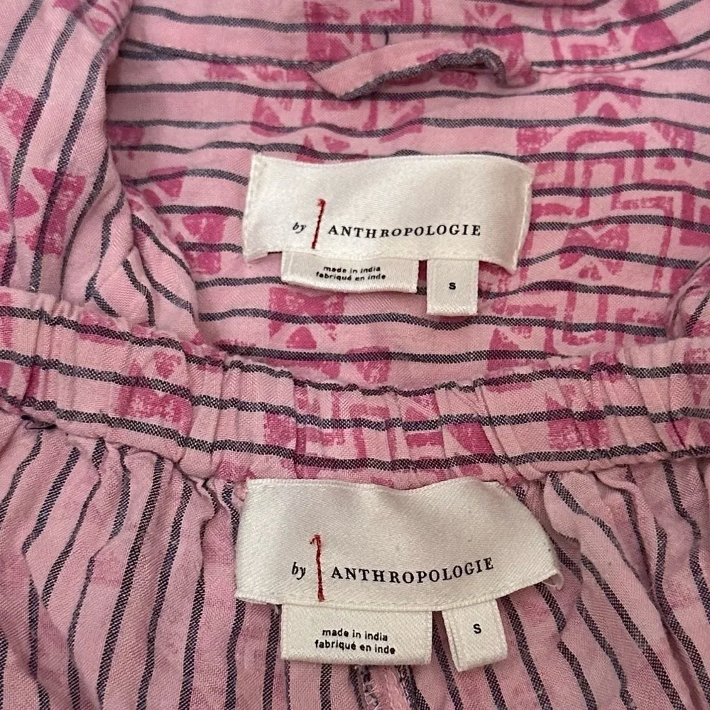 Anthropologie Ella Scalloped Blouse Pajama Top and Pants Set Size Small 51732